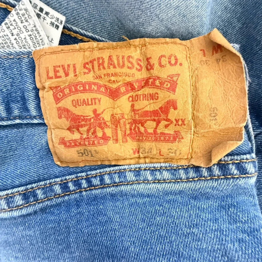 Levis 501 Mens Light Wash Sz‎ 34x30 Rare Blank Tab Worn In Classic Button Fly